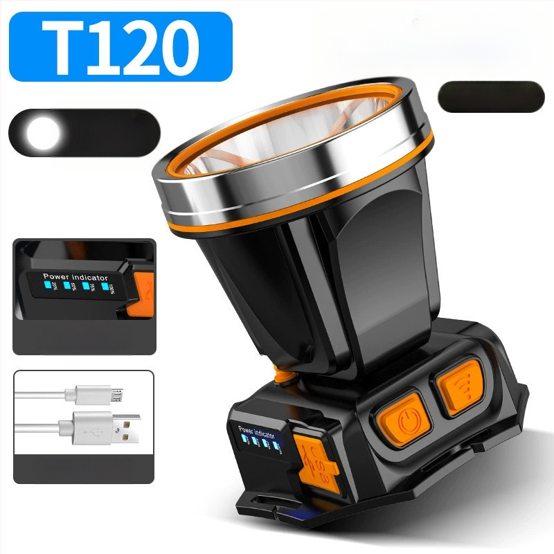 Lauko LED galvos žibintuvas – 10W, 2200mAh, rankinis įkrovimas, spindulys 200–500 m