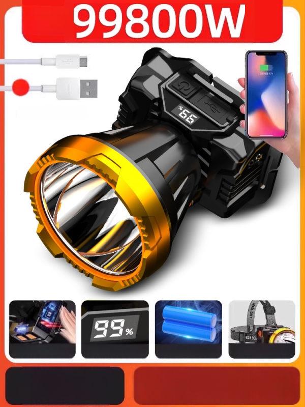 Nakties žvejybos galinė lempa, įkraunama, 1200mAh baterija, 10W LED, aliuminio lydinio korpusas, 200–500 m šviesos atstumas