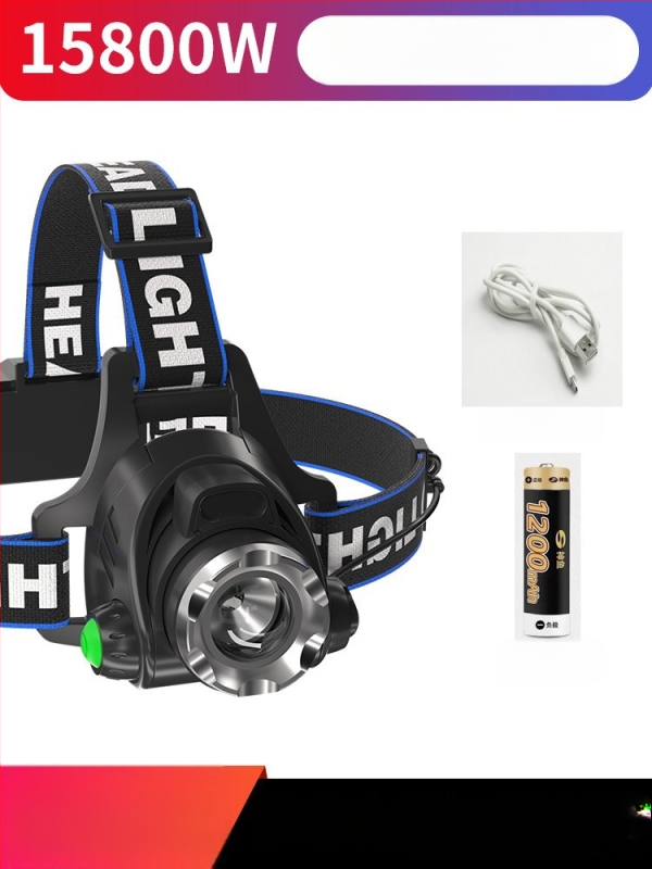 Naktinis žvejybos galvos žibintu – 10W LED, įkraunamas, rankinio energijos generatorius, aliuminio lydinio korpusas, spindulys 200–500 m