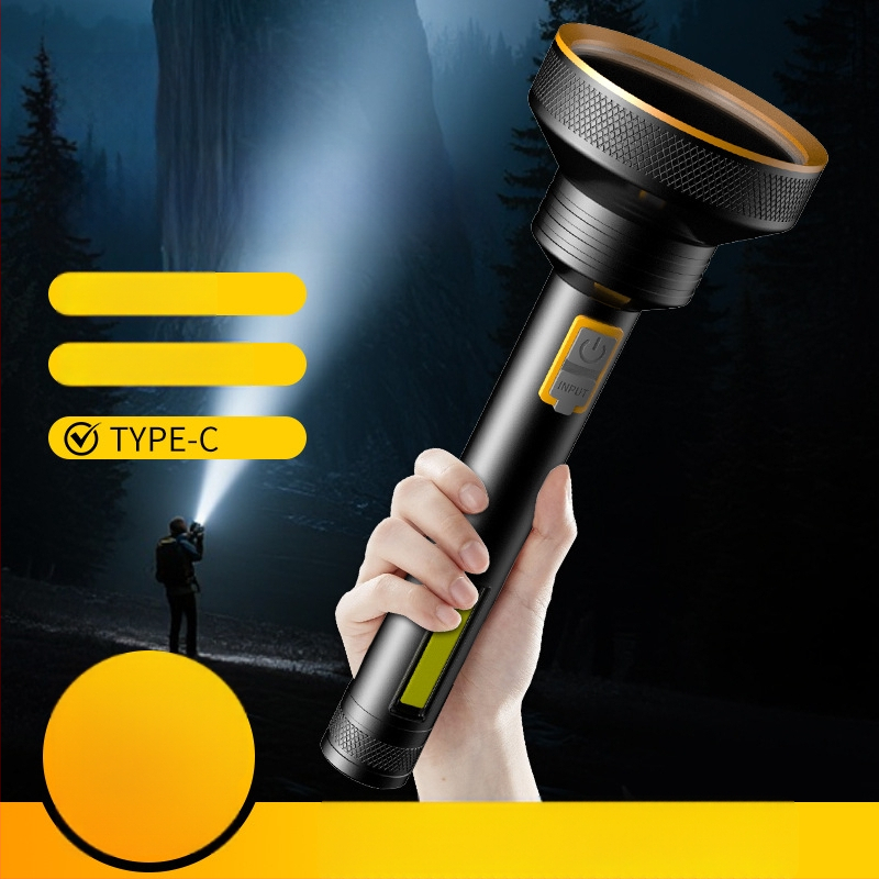 Rankinis žibintuvėlis iš aliuminio lydinio korpuso su įmontuota įkraunama baterija, 300 lm, 100 m spindulys, įkrovimo laikas 3 valandos