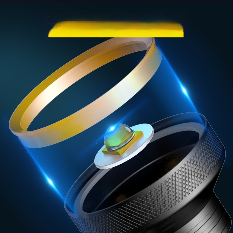 Rankinis žibintuvėlis iš aliuminio lydinio korpuso su įmontuota įkraunama baterija, 300 lm, 100 m spindulys, įkrovimo laikas 3 valandos