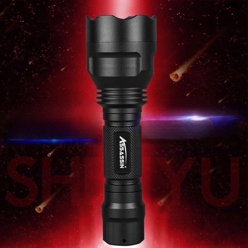 LED taskulamp C8 T6, taaskäivitatav, alumiiniumist korpus, 18650 aku, vahemik 200–500 m