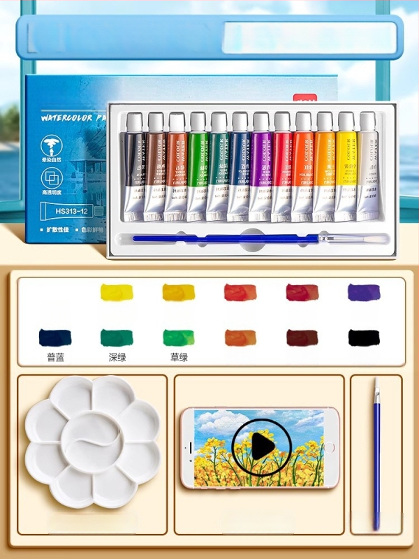 Deli gouache ir akvarelės dažų rinkinys, pakuotė 12/18/24