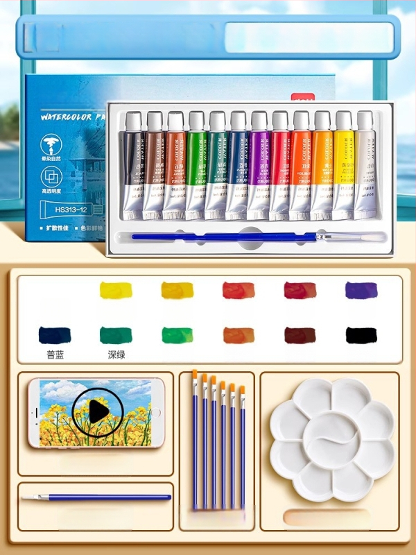 Deli gouache ir akvarelės dažų rinkinys, pakuotė 12/18/24