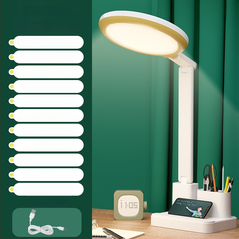 Mokymosi stalo lemputė akims apsaugoti, anti-mėlyna šviesa, be mirgėjimo; USB įkrovimas, sulankstoma, reguliuojamas šviesumas, jutiklinis jungiklis, įmontuota baterija, naktinė šviesa