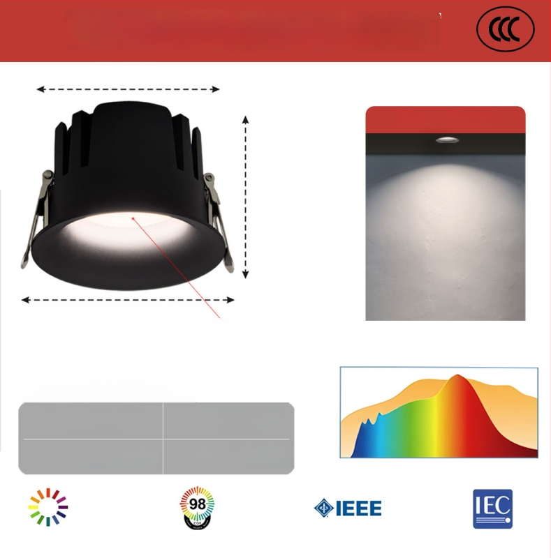 Raamita LED-downlight ümmarguse kumerdusega, sisseehitatud, COB LED, 220V, alumiiniumkorpus, ava 75 mm, üldmõõt 82 mm, 3000–6000K