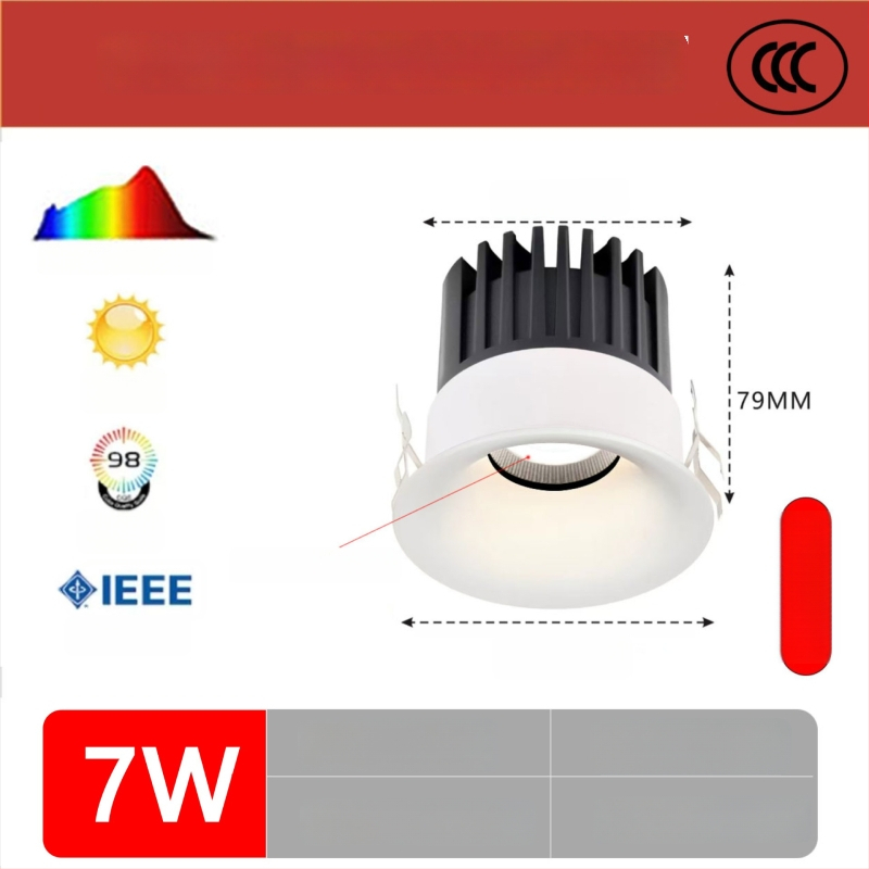 Raamita LED-downlight ümmarguse kumerdusega, sisseehitatud, COB LED, 220V, alumiiniumkorpus, ava 75 mm, üldmõõt 82 mm, 3000–6000K