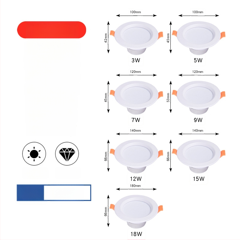 Ülitäpp LED laevalgusti (downlight), sisse ehitatud anti-glare, kolmetvärviline reguleerimine, 6000K, 220V