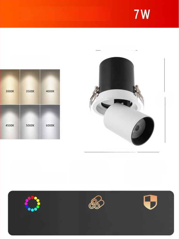 LED lubų spotas, įmontuojamas, reguliuojamas kampas, COB šviesos šaltinis, aliuminio korpusas, 220V, CRI ≥95