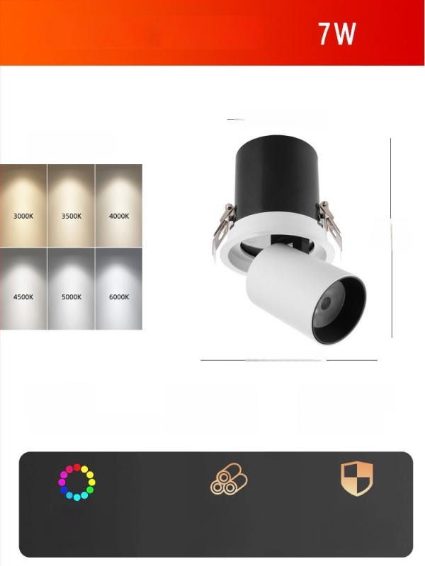 LED lubų spotas, įmontuojamas, reguliuojamas kampas, COB šviesos šaltinis, aliuminio korpusas, 220V, CRI ≥95