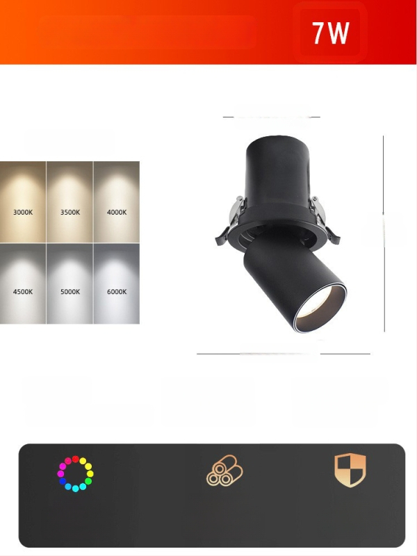 LED lubų spotas, įmontuojamas, reguliuojamas kampas, COB šviesos šaltinis, aliuminio korpusas, 220V, CRI ≥95