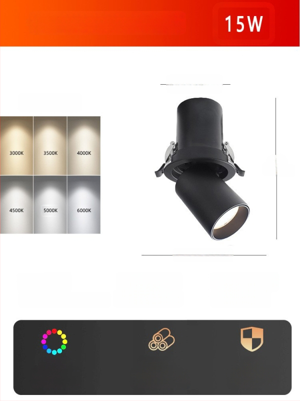 LED lubų spotas, įmontuojamas, reguliuojamas kampas, COB šviesos šaltinis, aliuminio korpusas, 220V, CRI ≥95