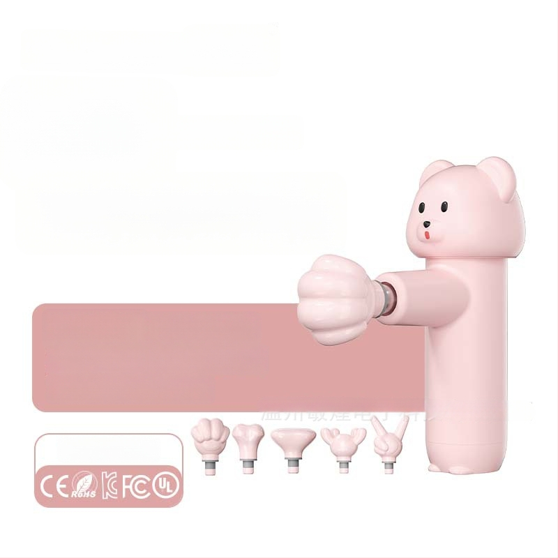 Mini fascia masažo pistoleto su 5 galvutėmis, bešepetinis variklis, 4 greičiai, įmontuota 7.4V baterija, tylus – iki 36 dB