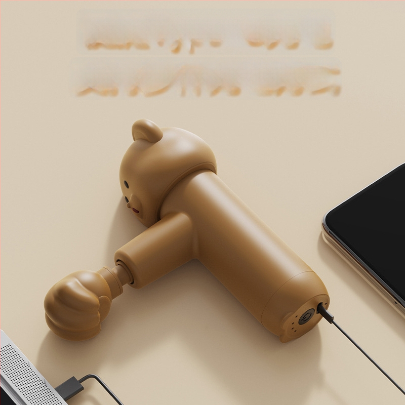 Mini fascia masažo pistoleto su 5 galvutėmis, bešepetinis variklis, 4 greičiai, įmontuota 7.4V baterija, tylus – iki 36 dB