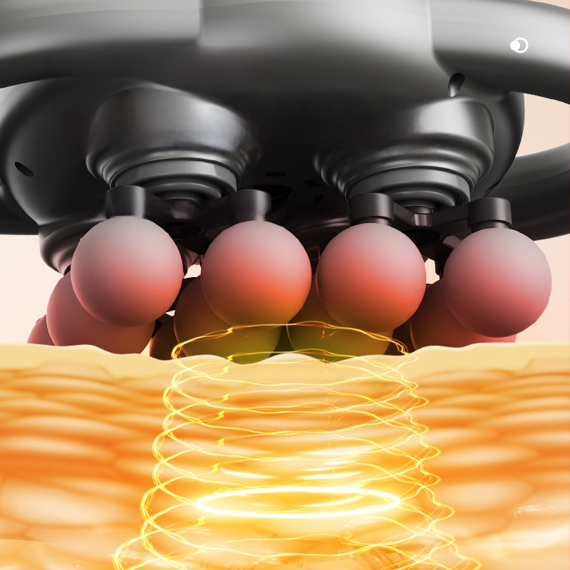 Mišių fascijos masažo prietaisas su 6+ galvutėmis, šepetėlinis variklis, daugiažingsnis greičių reguliavimas, triukšmas 36–45 dB, be įkrovimo baterijos