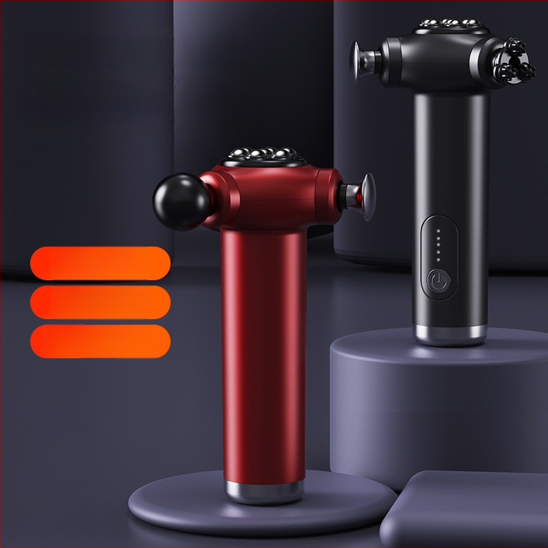 Profesionalus trijų galvų elektrinis masažuoklis – nešiojamas fascia masažuoklis atsipalaidavimui ir sportui, įmontuota baterija, 5 greičiai, veikimo laikas 1–3 val., 3 galvos