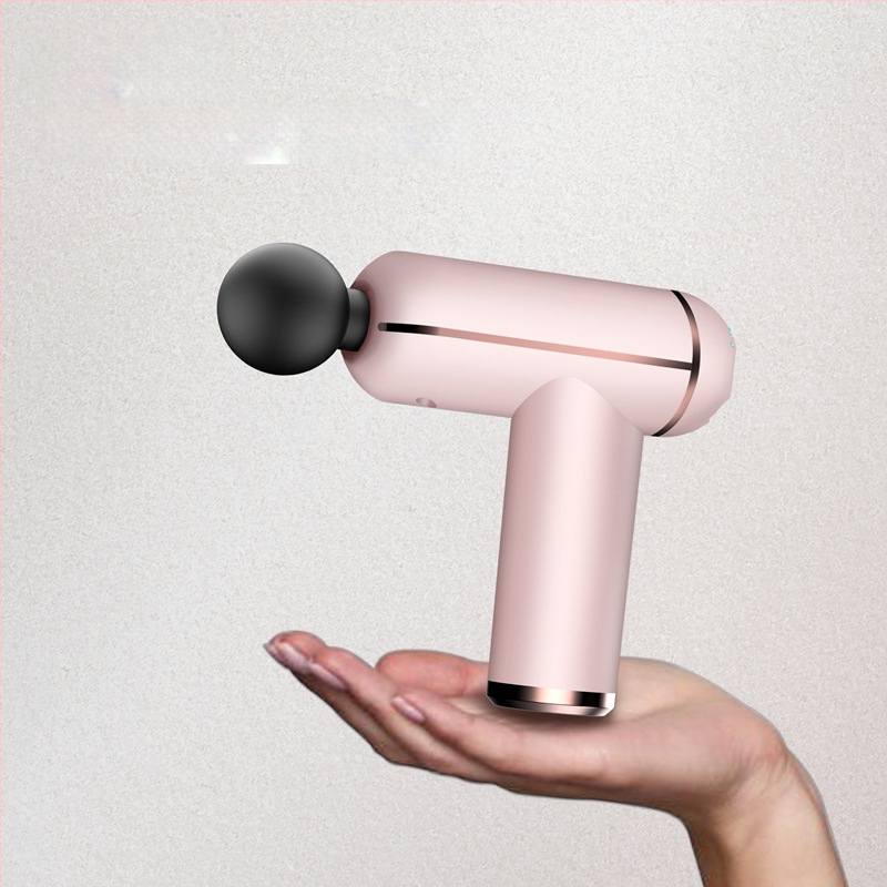 Mini fascijos masažuoklis su įmontuota baterija, šepetinis variklis, 4 masažo antgaliai, karštojo kompresijos funkcija, LCD ekranas su 32 lygiais