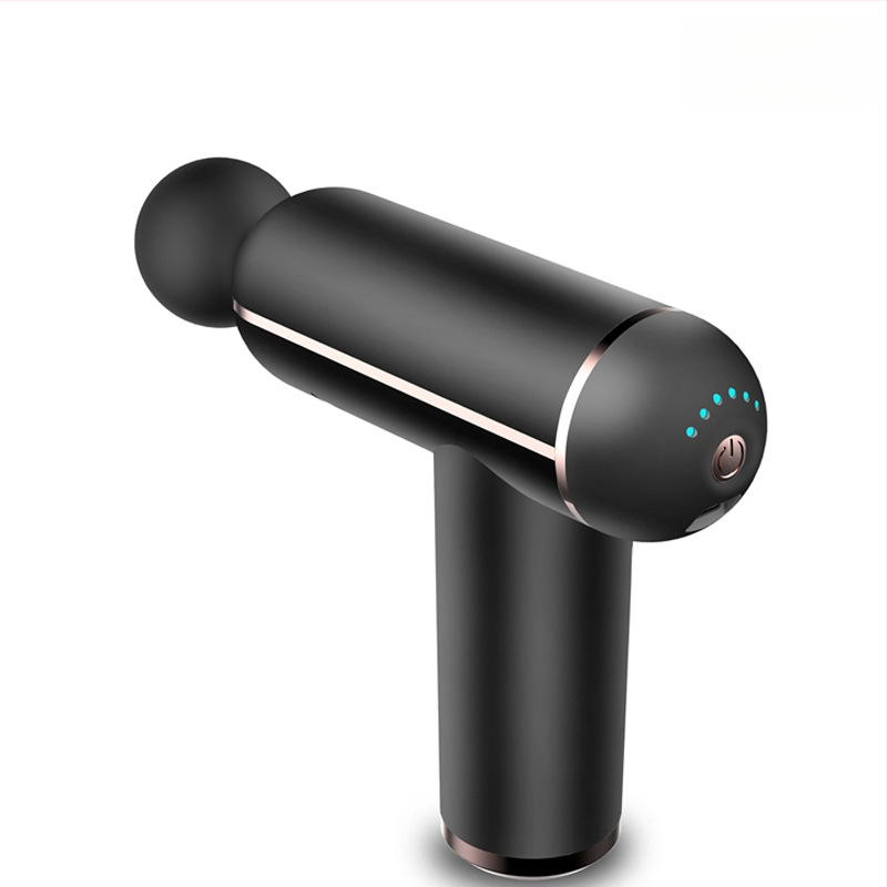 Mini fascijos masažuoklis su įmontuota baterija, šepetinis variklis, 4 masažo antgaliai, karštojo kompresijos funkcija, LCD ekranas su 32 lygiais