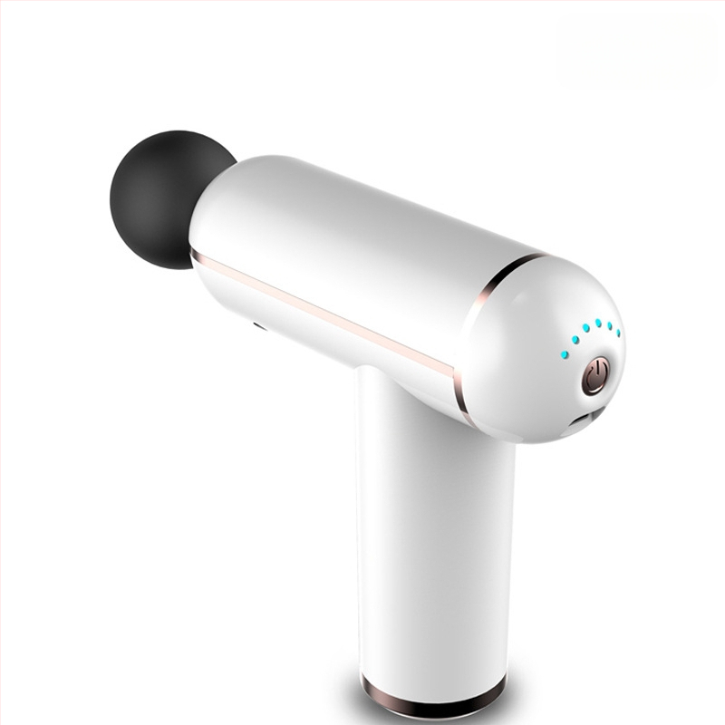 Mini fascijos masažuoklis su įmontuota baterija, šepetinis variklis, 4 masažo antgaliai, karštojo kompresijos funkcija, LCD ekranas su 32 lygiais