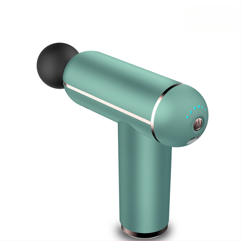 Mini fascijos masažuoklis su įmontuota baterija, šepetinis variklis, 4 masažo antgaliai, karštojo kompresijos funkcija, LCD ekranas su 32 lygiais