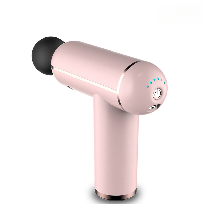 Mini fascijos masažuoklis su įmontuota baterija, šepetinis variklis, 4 masažo antgaliai, karštojo kompresijos funkcija, LCD ekranas su 32 lygiais