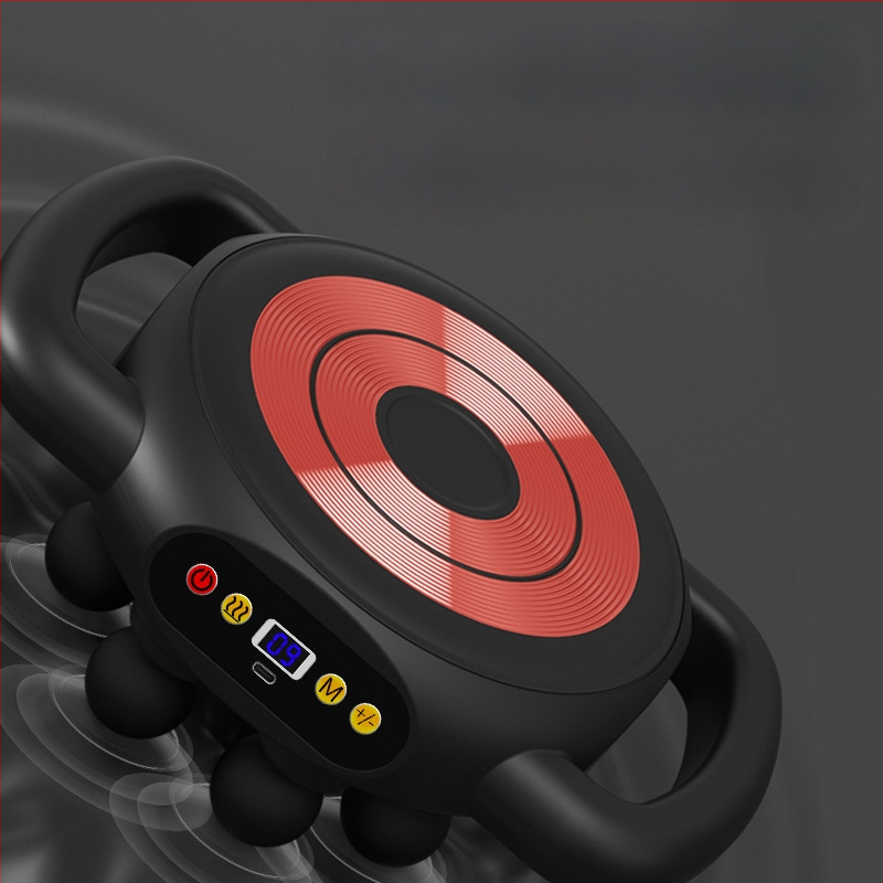 Fascia Gun raumenų masažuoklis - 4 galvos, šepetėlinis variklis, įmontuota baterija 1200–2000 mAh, LCD ekranas, 5+ greičio lygiai (triukšmas < 36 dB)