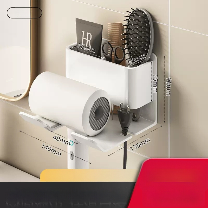 Plaukų džiovintuvo laikiklis su integruota rankšluosčio ir servetėlių saugykla – gręžimo nereikalaujanti įranga, aliuminio lydinys, 30 kg apkrova