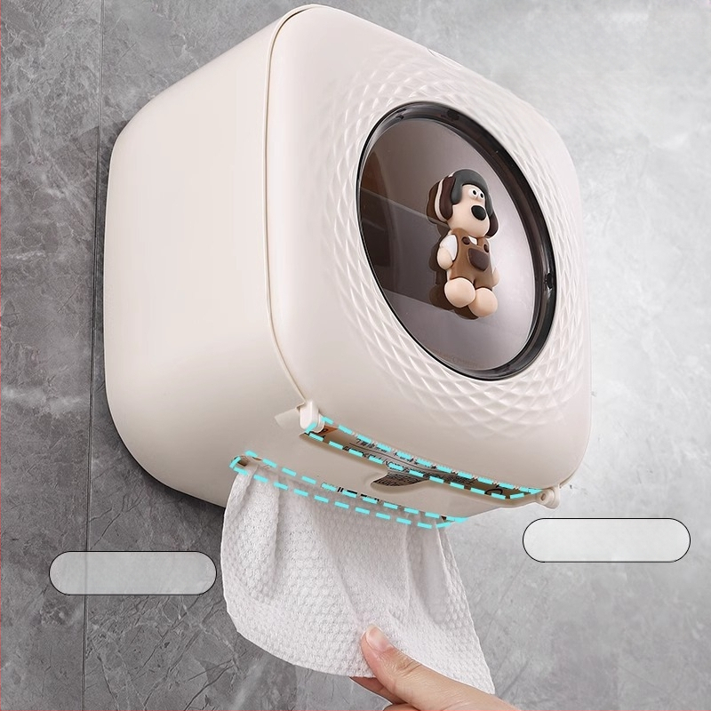 Sieninis plastikinis servetėlių dėklas vonios kambariui — atsparus vandeniui, daugiafunkcinis, su nuimamais popierinių servetėlių skyriumi