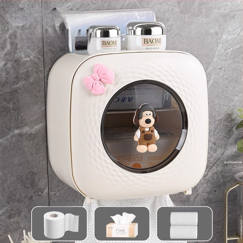 Sieninis plastikinis servetėlių dėklas vonios kambariui — atsparus vandeniui, daugiafunkcinis, su nuimamais popierinių servetėlių skyriumi