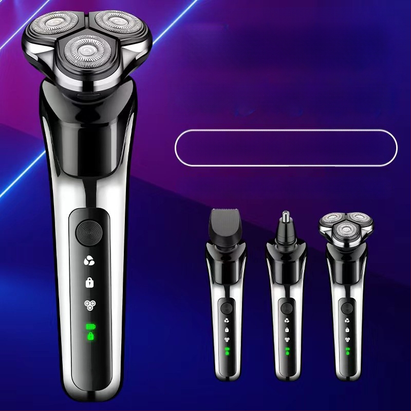 Elektrinis skutimosi prietaisas su plaukiojančia 3 peilių galva, nuimamama ir plaunama pjovimo galvutė, įmontuota baterija 300–500 mAh, veikimo laikas iki 60 min, įkrovimo laikas 1 val