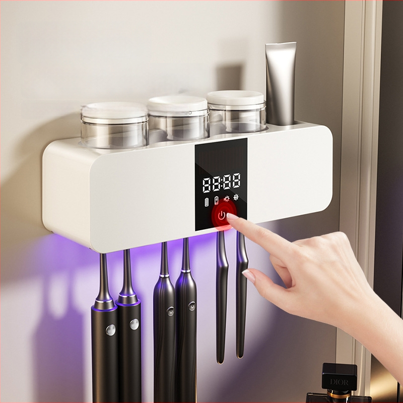 Stienā montējams UV dezinfekcijas zobu birstes turētājs ar gaisa žāvēšanu, skārienvadība, USB barošana, maksimālā jauda 10W (RA-613, Kindness)