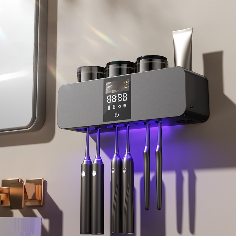 Stienā montējams UV dezinfekcijas zobu birstes turētājs ar gaisa žāvēšanu, skārienvadība, USB barošana, maksimālā jauda 10W (RA-613, Kindness)