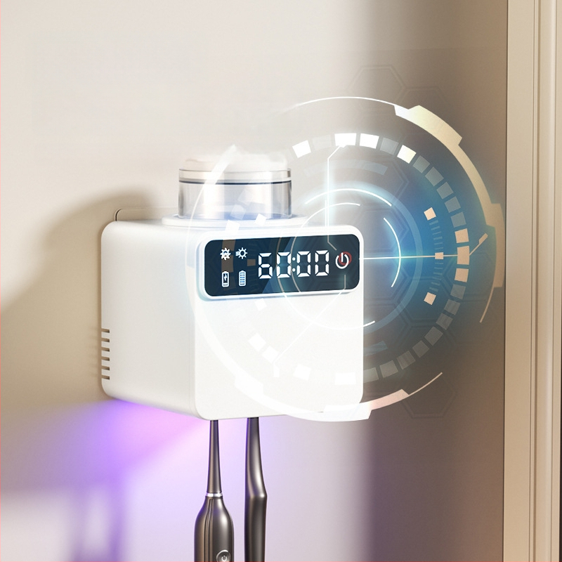 RA-616 Sterilizavimo dantų šepetėlių laikiklis su UV dezinfekcija, USB maitinimu, prisilietimo valdymu, be gręžimo lipni montavimas
