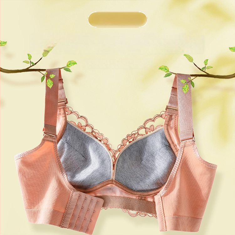 Moteriška be plieno žiedų push-up liemenėlė su nėrinių siuvinėjimu, kvėpuojanti, reguliuojami dirželiai