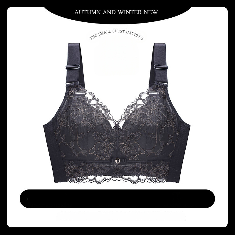 Moteriška be plieno žiedų push-up liemenėlė su nėrinių siuvinėjimu, kvėpuojanti, reguliuojami dirželiai