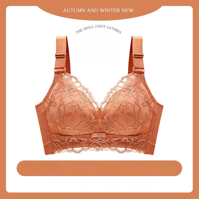 Moteriška be plieno žiedų push-up liemenėlė su nėrinių siuvinėjimu, kvėpuojanti, reguliuojami dirželiai