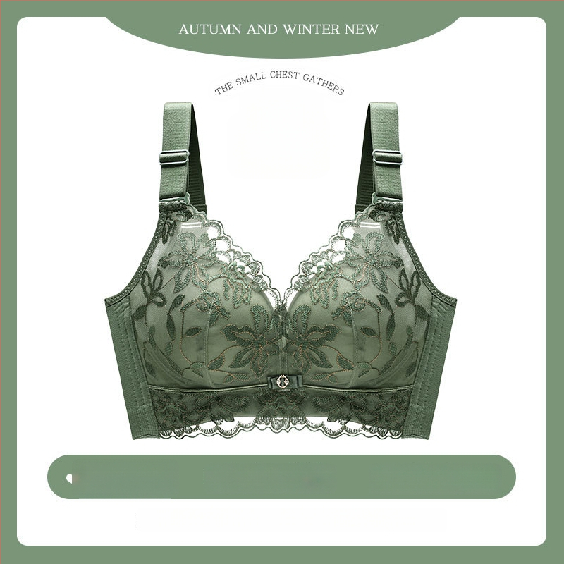 Moteriška be plieno žiedų push-up liemenėlė su nėrinių siuvinėjimu, kvėpuojanti, reguliuojami dirželiai