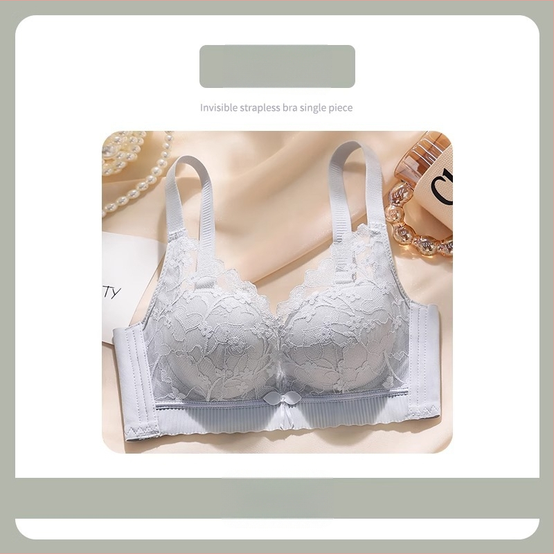 Moterų nėrinių liemenėlė, 3/4 taurė, viršutinė plona ir apatinė storesnė forma, fiksuoti dvigubi dirželiai, užsegimas su keturiais užsegimais