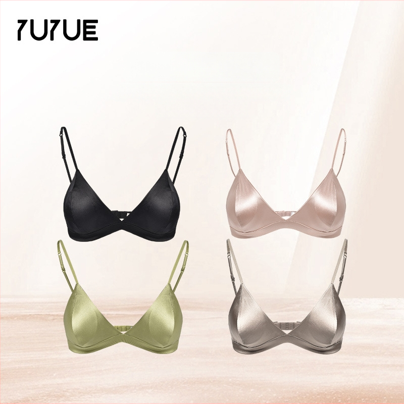 Krūtinėlė iš Mulberry šilko, trikampė puodelio forma, be plieno žiedo, plonas formuojamas puodelis, kvėpuojantis