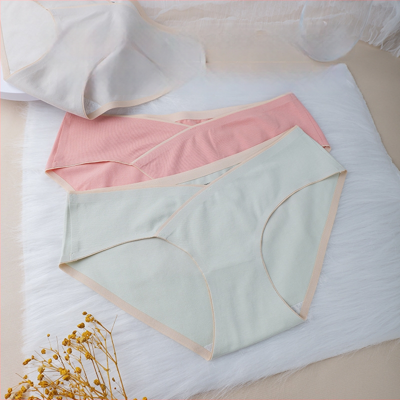 Rasedate naise puuvillased aluspüksid teisele ja kolmandale trimestrile, madala talje ja V-kujuline kõhu toetus, hingav puuvill