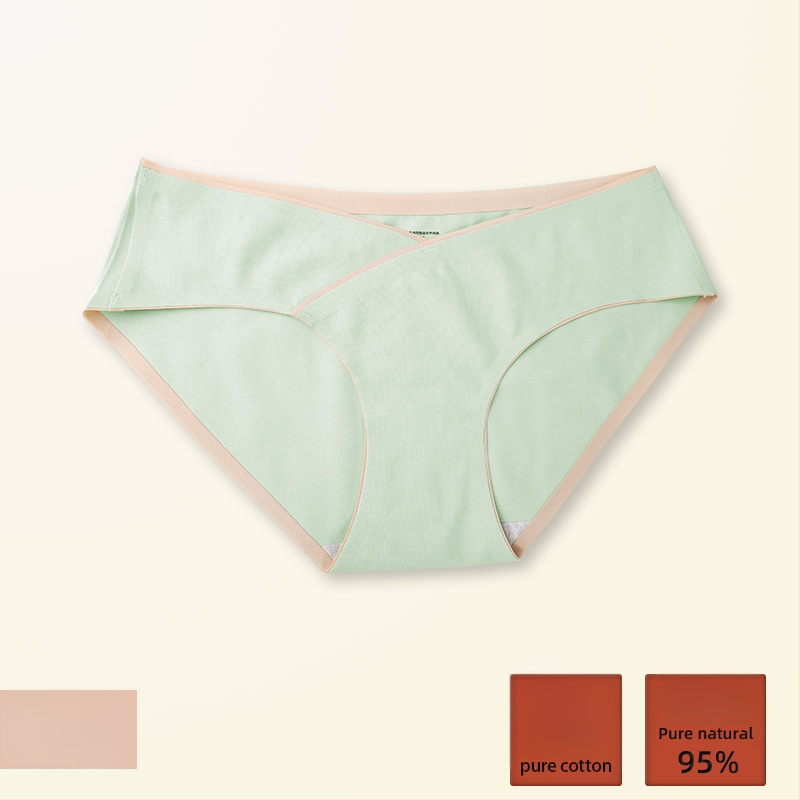 Rasedate naise puuvillased aluspüksid teisele ja kolmandale trimestrile, madala talje ja V-kujuline kõhu toetus, hingav puuvill