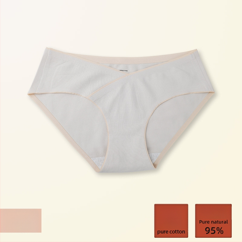 Rasedate naise puuvillased aluspüksid teisele ja kolmandale trimestrile, madala talje ja V-kujuline kõhu toetus, hingav puuvill