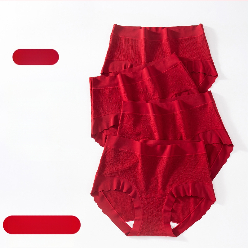 Crvene ženske pamucne gaćice s jacquard uzorkom, puni kroj, antibakterijska prepona, kontrola trbuha i podizanje bokova, 10A