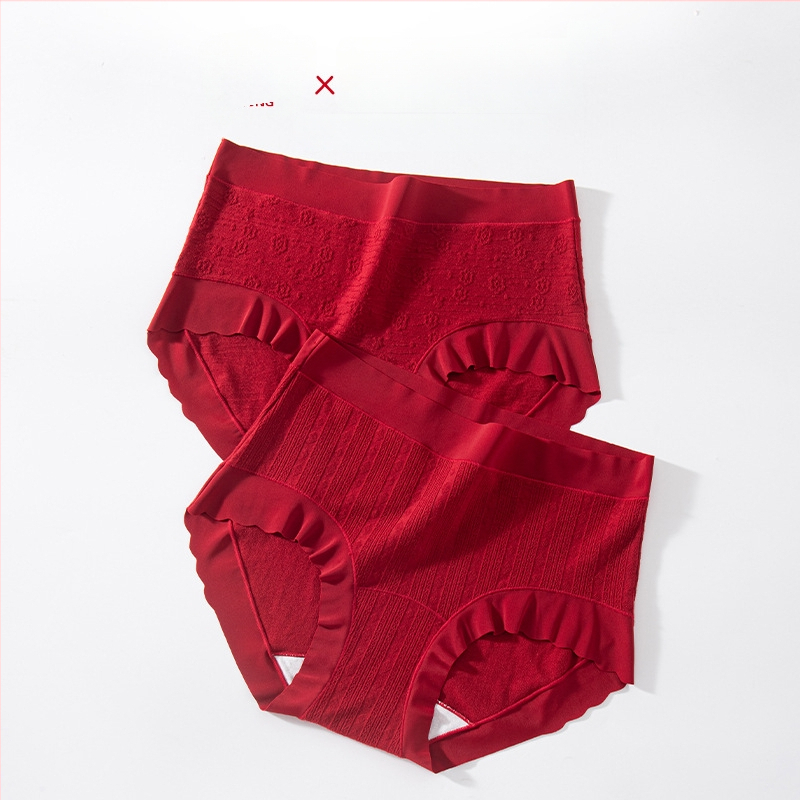 Crvene ženske pamucne gaćice s jacquard uzorkom, puni kroj, antibakterijska prepona, kontrola trbuha i podizanje bokova, 10A