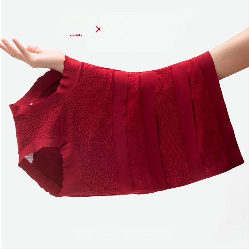 Crvene ženske pamucne gaćice s jacquard uzorkom, puni kroj, antibakterijska prepona, kontrola trbuha i podizanje bokova, 10A