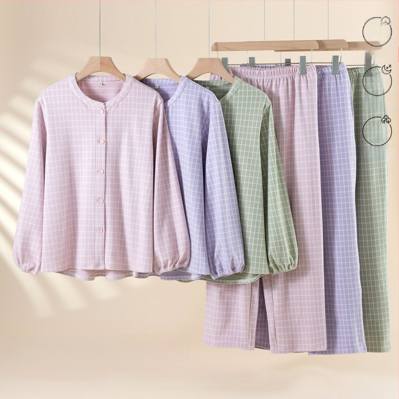 Naiste pidžaama komplekt fleece voodriga, 90–95% polüester, keskmise paksusega 181–200 g/m², ümmargune kaelus, pikad varrukad, püksid, jaapani stiil, Cottononi