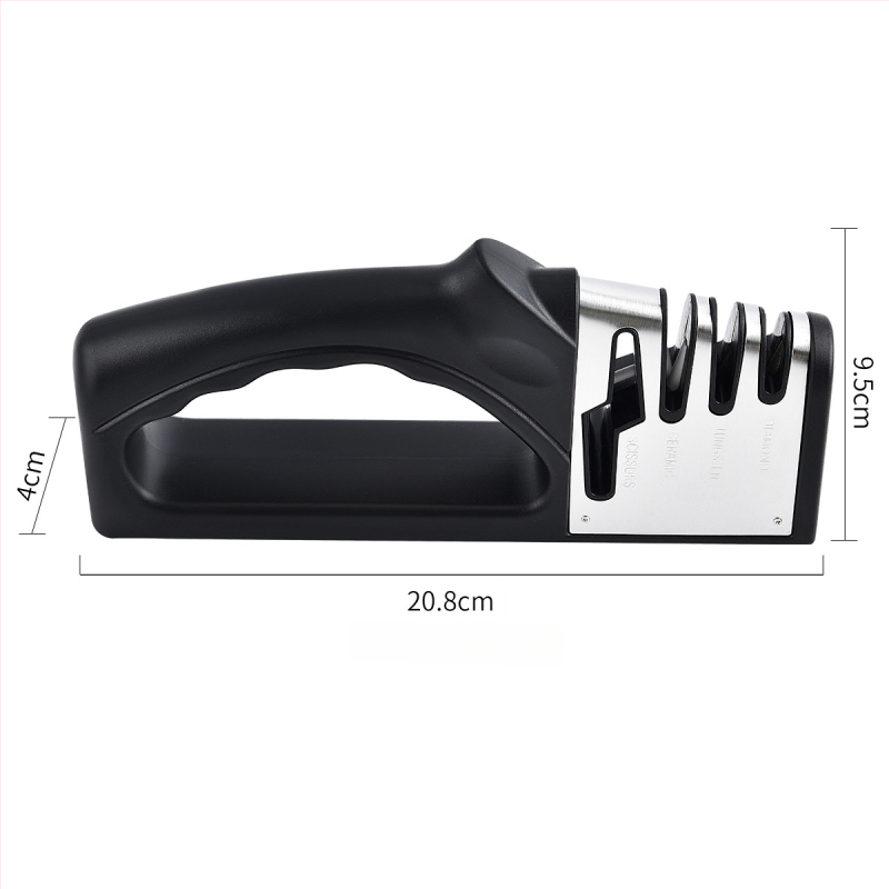 Keturi viename rankinis peilių aštrintuvas virtuvei su volframo plienu, keramikinėmis dalimis, ABS plastiku ir TPR rankenėle