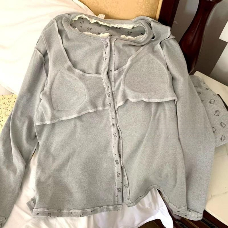 Pijama komplekt krūšu spilventiņiem, Derong velūrs, kardigan-stiilis, pikad varrukad, paks materjal 201–250 g/m², 80–90% polüester