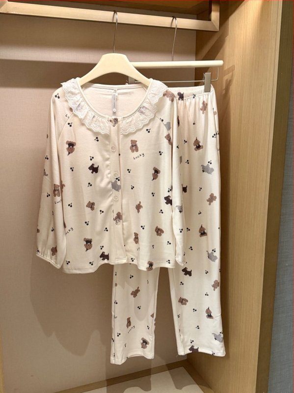 Naiste Derong akrüülist pižamakomplekt, ümmarguse kaelusega, pikad varrukad, püksid, keskmise paksusega