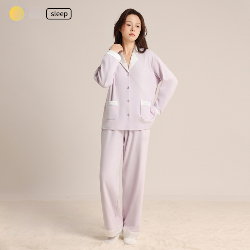 Naiste pijamasekett, Korea stiilis sügis-talv, lihtne ja mugav, Derong kangas, 90–95% polüester, 251–300 g/m², pikad varrukad